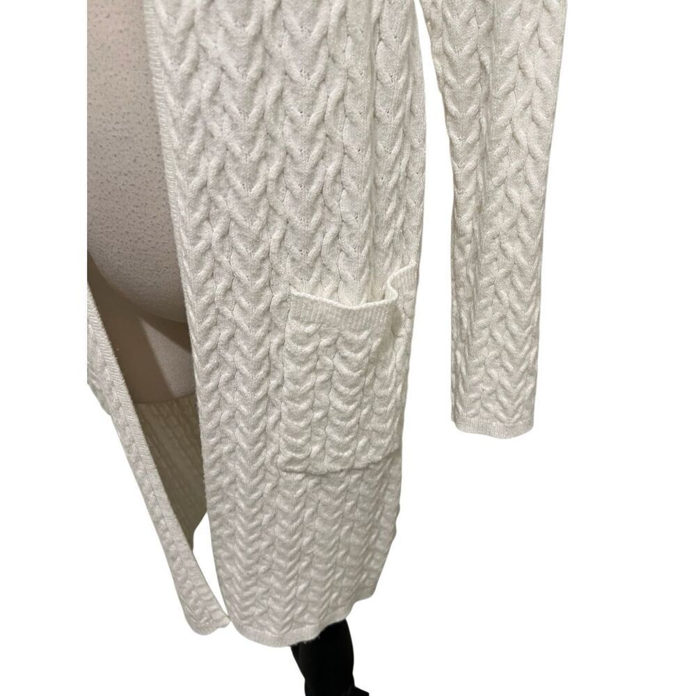 T Tahari Women's Long Open Front Cable Knit Cardigan Sweater White Small - Picture 2 of 7